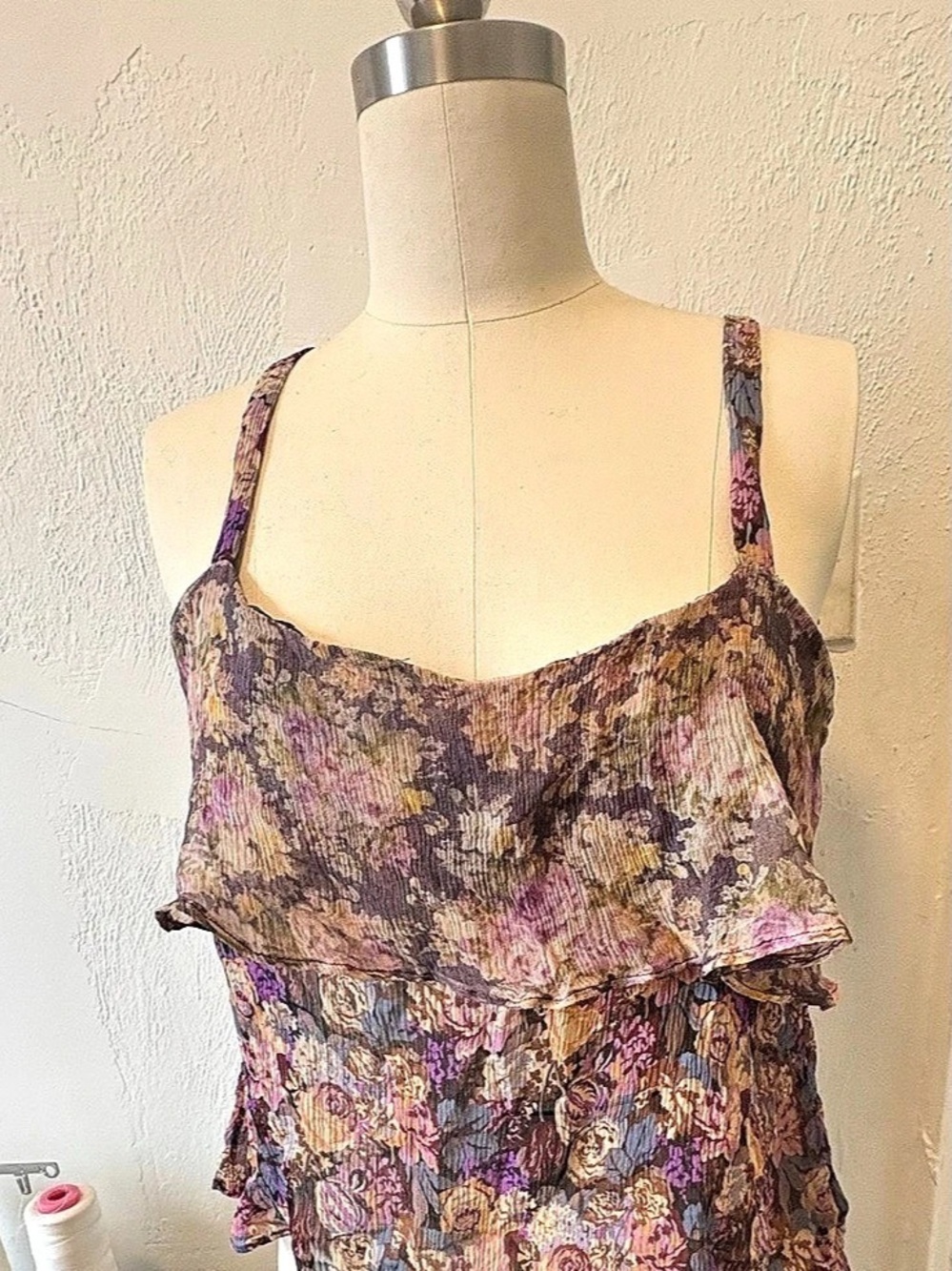 Floral Ruffle Camisole in Purple & Pink Like New